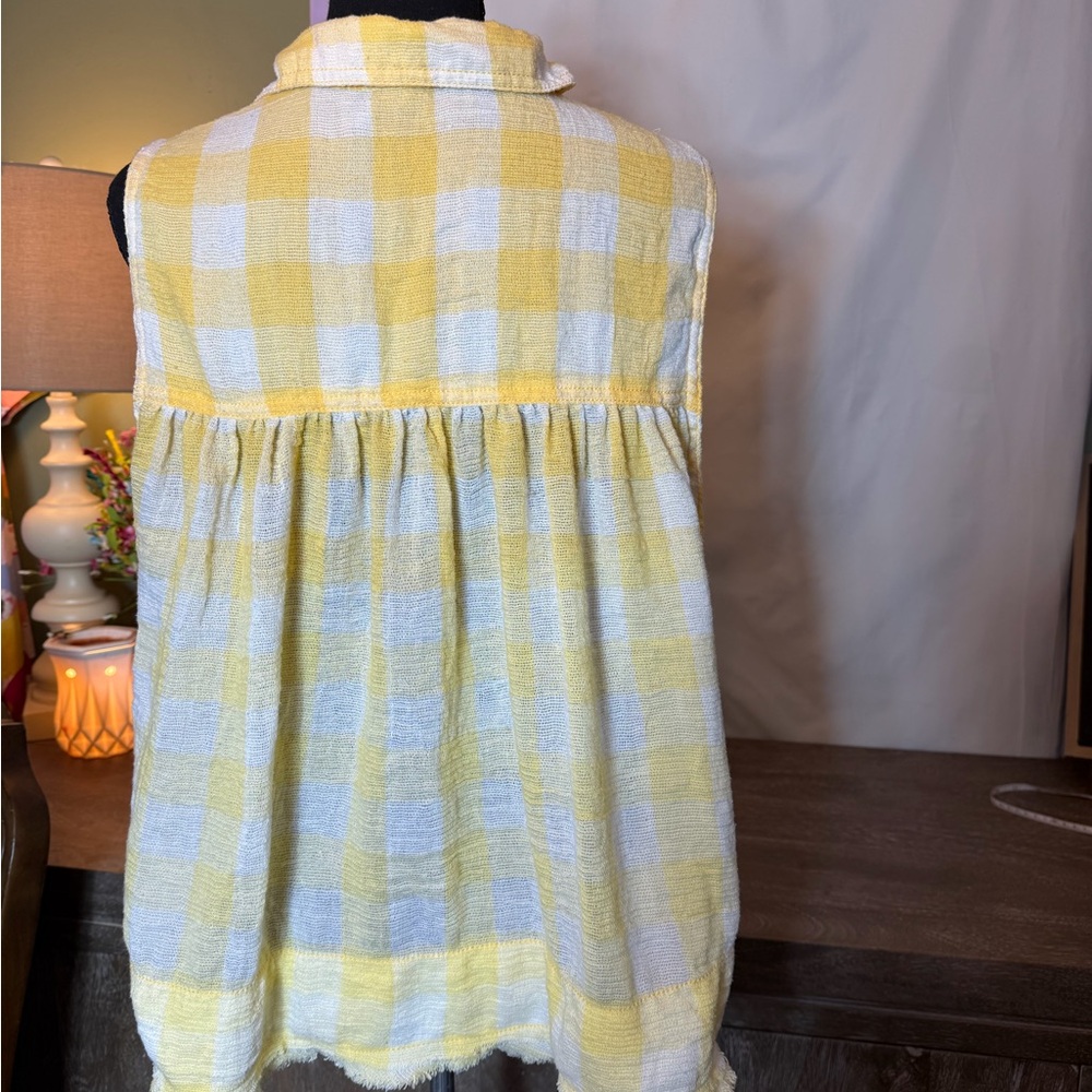 Free People Yellow and White Checkered Blouse - Picture 2 of 3